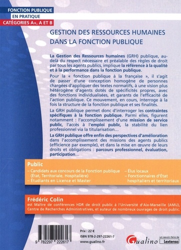 Gestion des ressources humaines dans la Fonction publique. Catégorie A+, A et B 7e édition