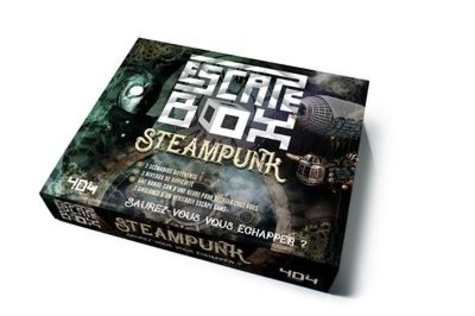 Escape box steampunk. Avec 3 livrets, 131 cartes, 1 bande-son de 60 minutes, 1 poster, 6 badges