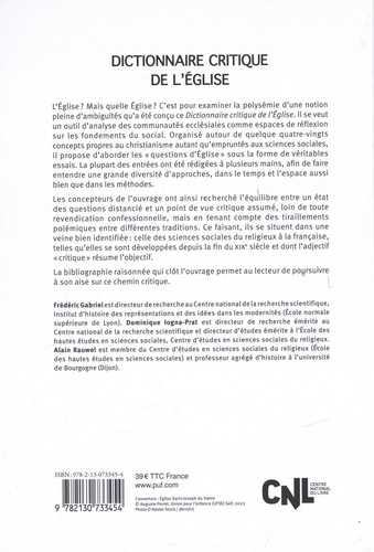 Dictionnaire critique de l'Eglise. Notions et débats de sciences sociales