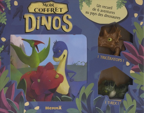Mon coffret dinos. Aventures au pays des dinosaures, avec 1 Tricératops, 1 T-Rex