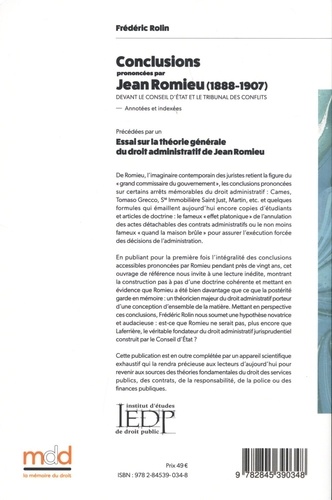 Conclusions prononcées par Jean Romieu (1888-1907). Précédées par un Essai sur la théorie générale du droit administratif de Jean Romieu