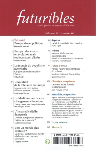 Futuribles N° 443, juillet-août 2021 L'évolution des valeurs des Européens