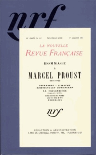  Gallimard - Hommage à Marcel Proust (1891-1922) - Souvenirs, l'oeuvre, témoignages étrangers..,.