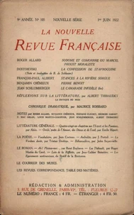 La Nouvelle Revue Française (1908-1940) N° 105 juin 1922