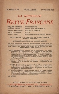  Gallimard - La Nouvelle Revue Française (1908-1943) N° 109 octobre 1922 : .