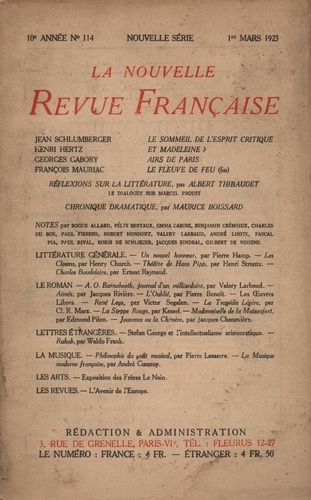 La Nouvelle Revue Française (1908-1943) N° 114 mars 1923