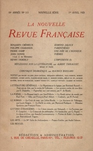  Gallimard - La Nouvelle Revue Française (1908-1943) N° 115 avril 1923 : .
