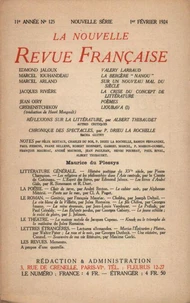 La Nouvelle Revue Française (1908-1940) N° 125 février 1924