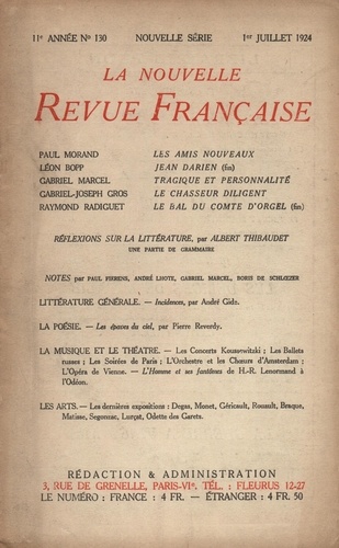 La Nouvelle Revue Française (1908-1943) N° 130 juillet 1924