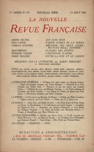 La Nouvelle Revue Française (1908-1943) N° 131 août 1924
