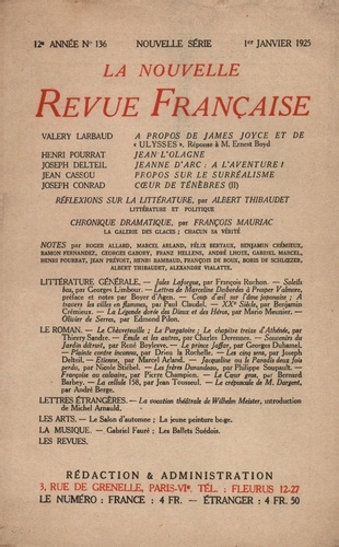 La Nouvelle Revue Française (1908-1943) N° 136 janvier 1925