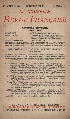 La Nouvelle Revue Française (1908-1943) N° 138 mars 1925