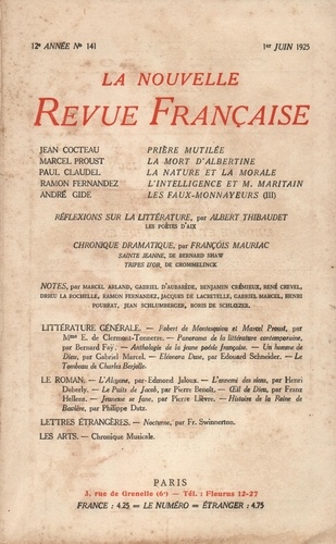 La Nouvelle Revue Française (1908-1943) N° 141 juin 1925