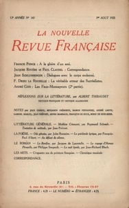  Gallimard - La Nouvelle Revue Française (1908-1943) N° 143 août 1925 : .