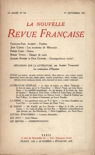 La Nouvelle Revue Française (1908-1943) N° 144 septembre 192