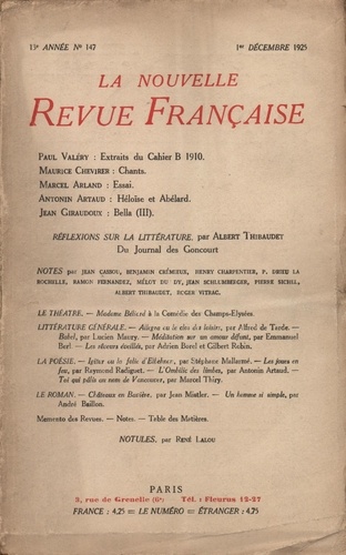 La Nouvelle Revue Française (1908-1943) N° 147 décembre 1925