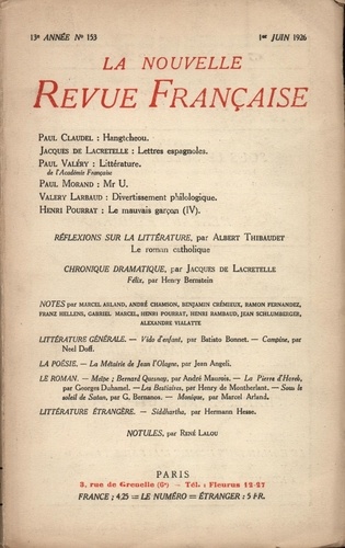 La Nouvelle Revue Française (1908-1943) N° 153 juin 1926
