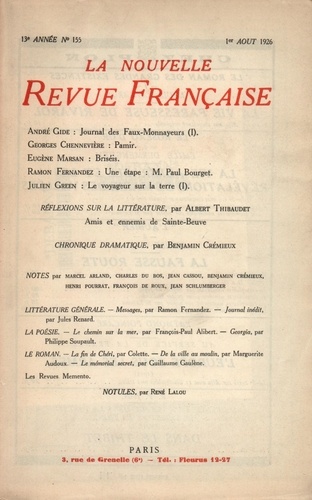 La Nouvelle Revue Française (1908-1943) N° 155 août 1926