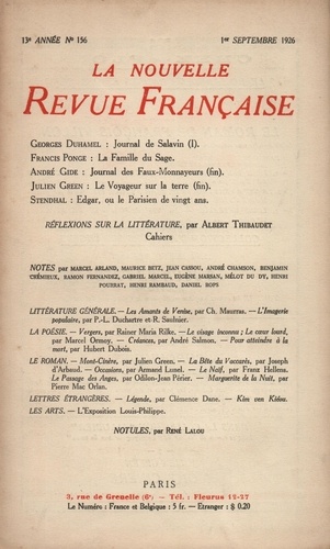 La Nouvelle Revue Française (1908-1943) N° 156 sept 1926