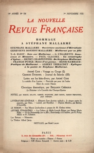La Nouvelle Revue Française (1908-1943) N° 158 novembre 1926
