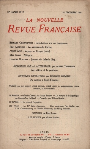 La Nouvelle Revue Française (1908-1943) N° 159 décembre 1926