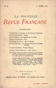 La Nouvelle Revue Française (1908-1940) N° 16 avril 1910