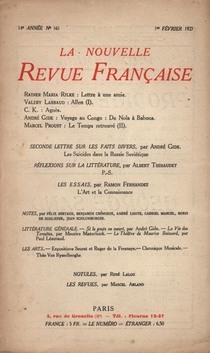 La Nouvelle Revue Française (1908-1943) N° 161 février 1927