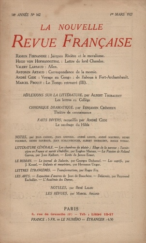 La Nouvelle Revue Française (1908-1943) N° 162 mars 1927