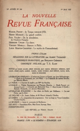 La Nouvelle Revue Française (1908-1943) N° 164 mai 1927