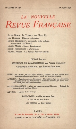 La Nouvelle Revue Française (1908-1943) N° 167 août 1927