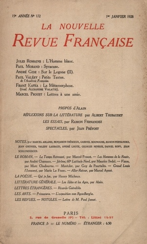 La Nouvelle Revue Française (1908-1943) N° 172 janvier 1928