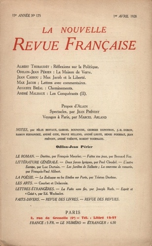 La Nouvelle Revue Française (1908-1943) N° 175 avril 1928