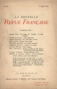  Gallimard - La Nouvelle Revue Française (1908-1943) N° 18 juin 1910 : .