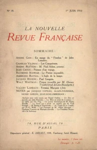 La Nouvelle Revue Française (1908-1940) N° 18 juin 1910