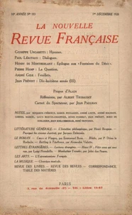La Nouvelle Revue Française (1908-1940) N° 183 décembre 1928