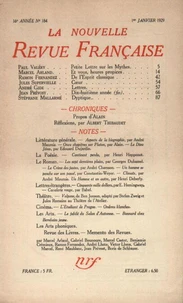 La Nouvelle Revue Française (1908-1940) N° 184 janvier 1929