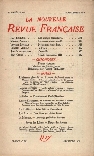 La Nouvelle Revue Française (1908-1943) N° 192 sept 1929