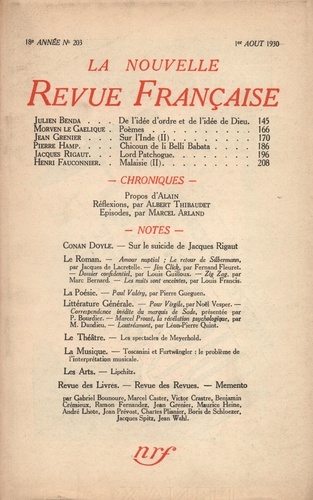 La Nouvelle Revue Française (1908-1943) N° 203 août 1930