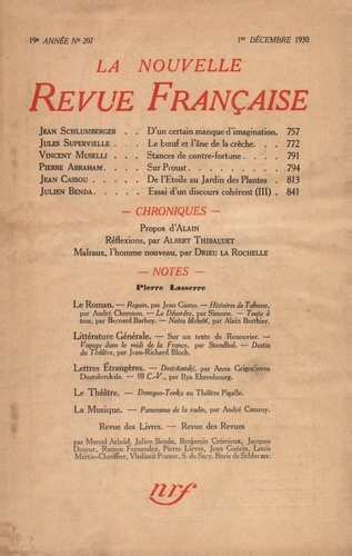 La Nouvelle Revue Française (1908-1943) N° 207 décembre 1930