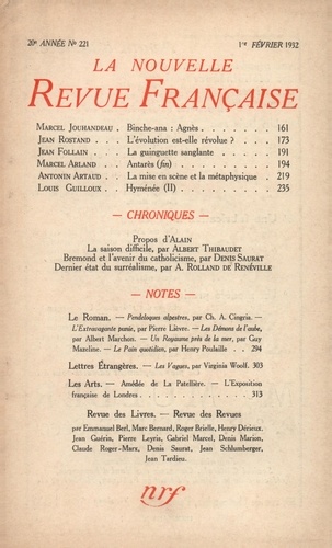 La Nouvelle Revue Française (1908-1943) N° 221 février 1932