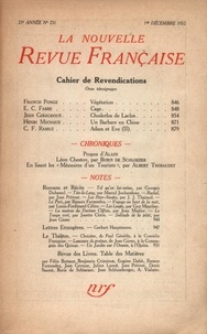  Gallimard - La Nouvelle Revue Française (1908-1943) N° 231 décembre 1932 : .