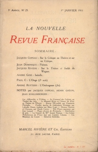 La Nouvelle Revue Française (1908-1943) N° 25 février 1911