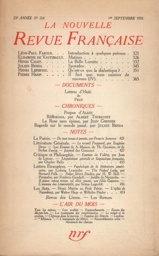La Nouvelle Revue Française (1908-1943) N° 264 sept 1935
