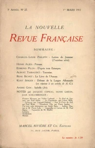 La Nouvelle Revue Française (1908-1940) N° 27 mars 1911