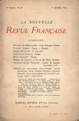 La Nouvelle Revue Française (1908-1943) N° 28 avril 1911