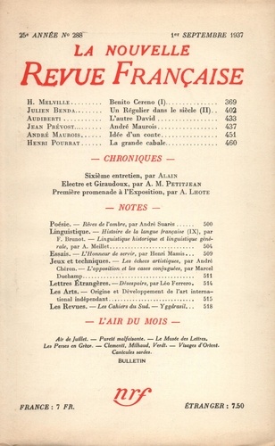 La Nouvelle Revue Française (1908-1943) N° 288 sept 1937