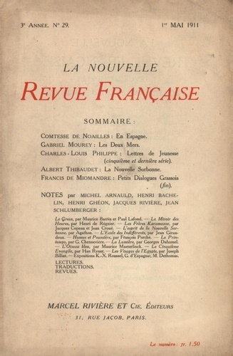 La Nouvelle Revue Française (1908-1943) N° 29 mai 1911