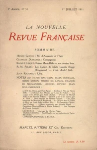 La Nouvelle Revue Française (1908-1940) N° 31 juillet 1911