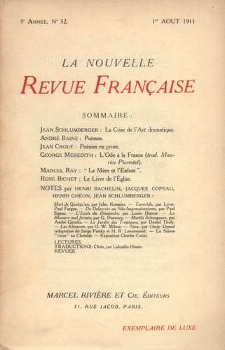 La Nouvelle Revue Française (1908-1943) N° 32 août 1911