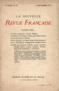La Nouvelle Revue Française (1908-1940) N° 33 septembre 1911